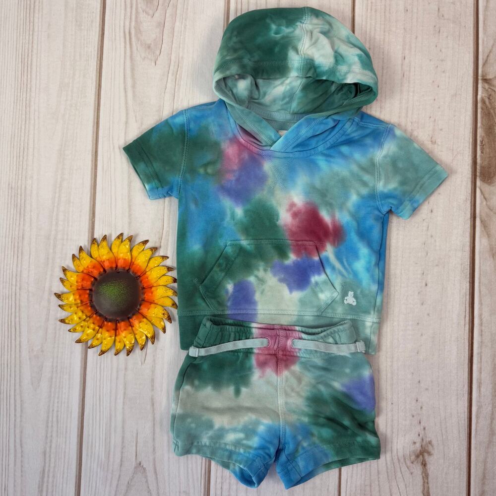 Baby Gap Tie Dye Hoodie Shorts Set Blue Green Pink 6-12 Months
